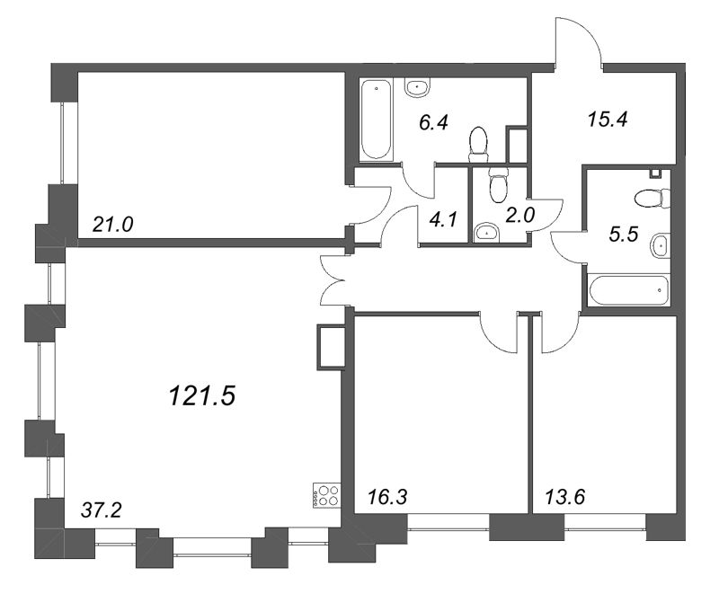 4 ккв (Евро) 121,5 м²