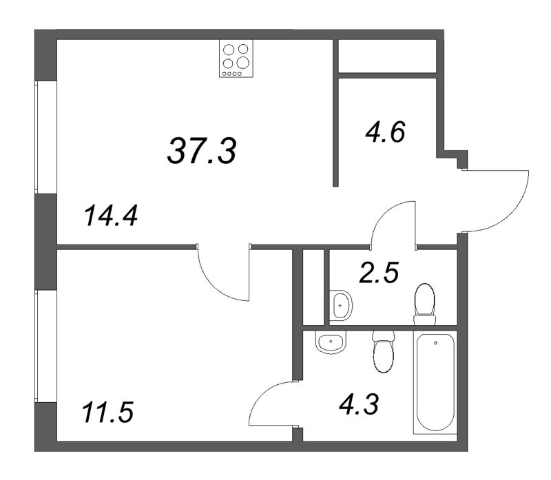 1 ккв 37,3 м²