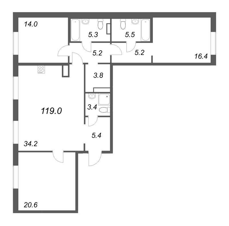4 ккв (Евро) 119 м²