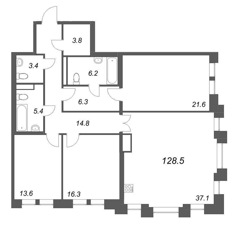 4 ккв (Евро) 128,5 м²