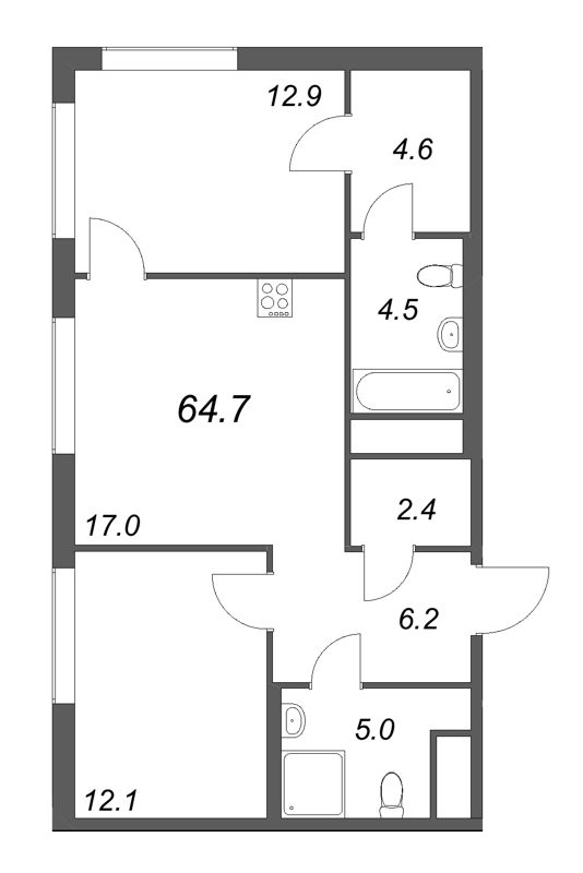 3 ккв (Евро) 64,7 м²