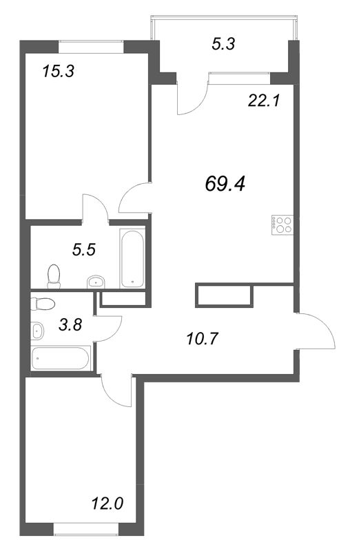 3 ккв (Евро) 69,4 м²