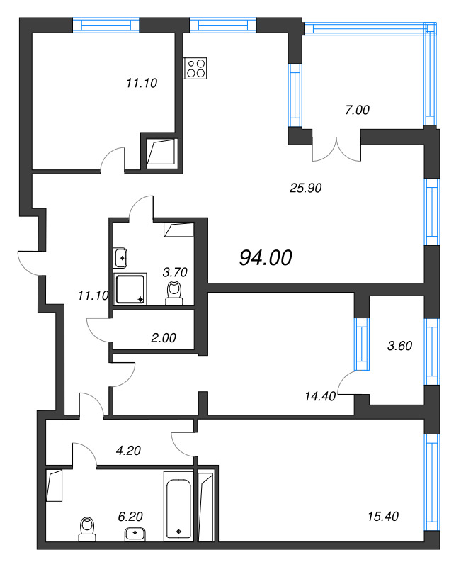 4 ккв (Евро) 94 м²