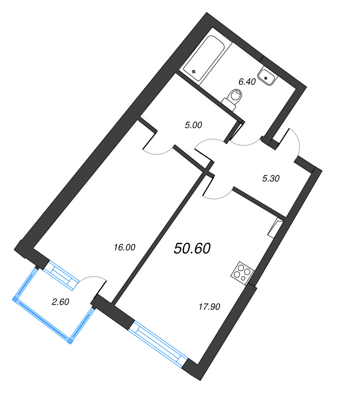 2 ккв (Евро) 50,6 м²