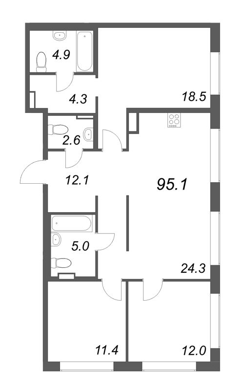 4 ккв (Евро) 95,1 м²