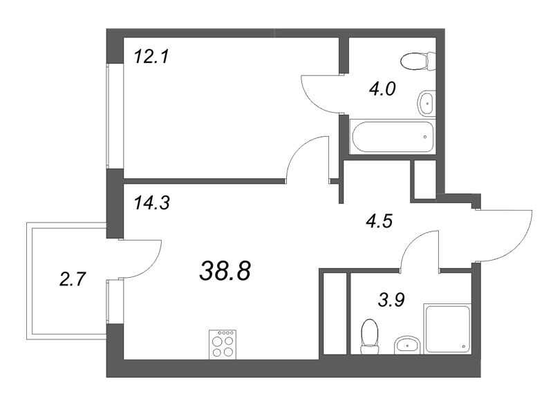 1 ккв 38,8 м²