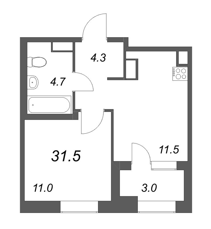 1 ккв 31,5 м²