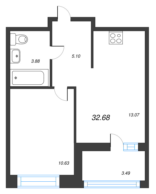 1 ккв 32,7 м²