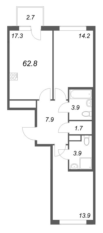 3 ккв (Евро) 62,8 м²