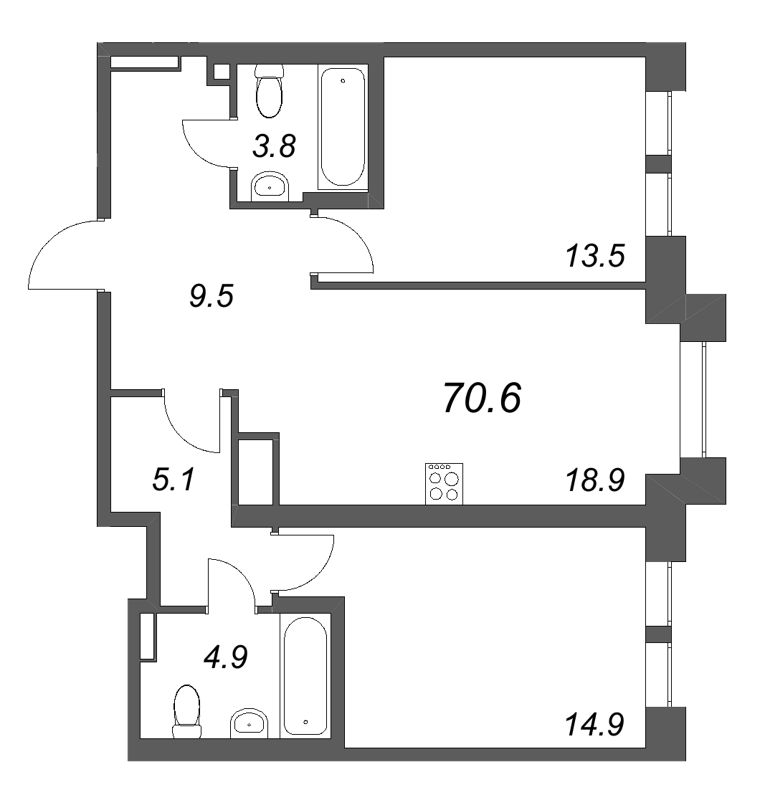 3 ккв (Евро) 70,6 м²