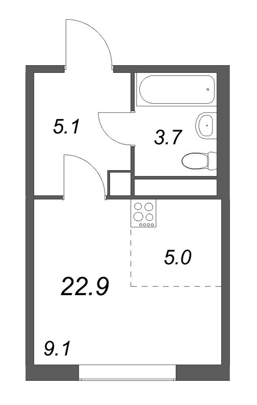 Студия 22,9 м²