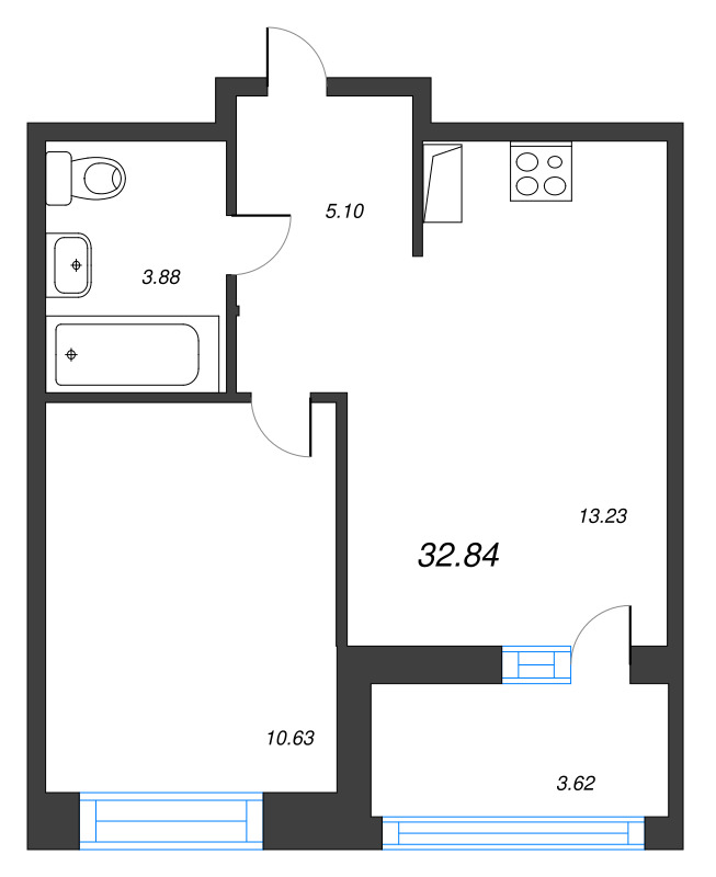 1 ккв 32,8 м²