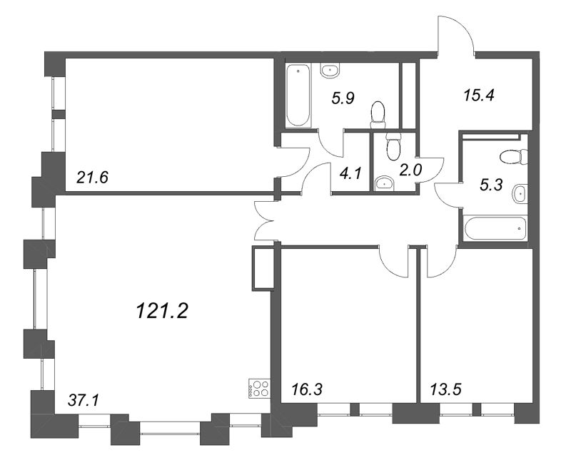 4 ккв (Евро) 121,2 м²
