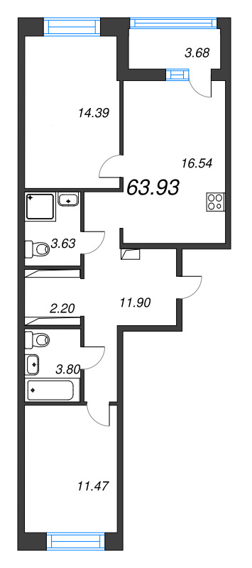 3 ккв (Евро) 63,9 м²