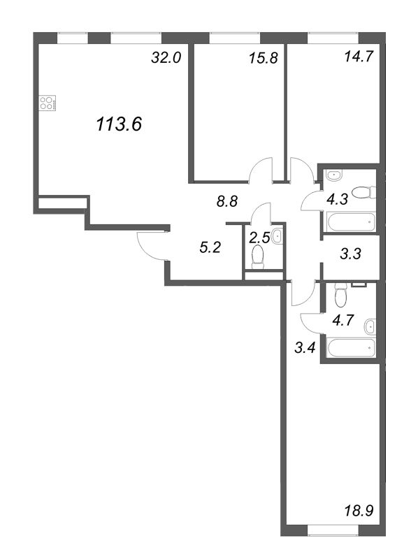 4 ккв (Евро) 113,8 м²