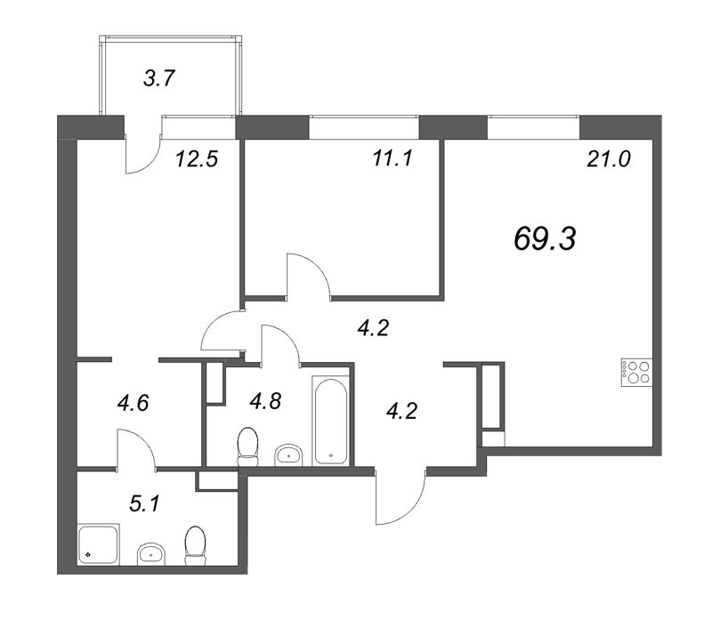 3 ккв (Евро) 69,3 м²