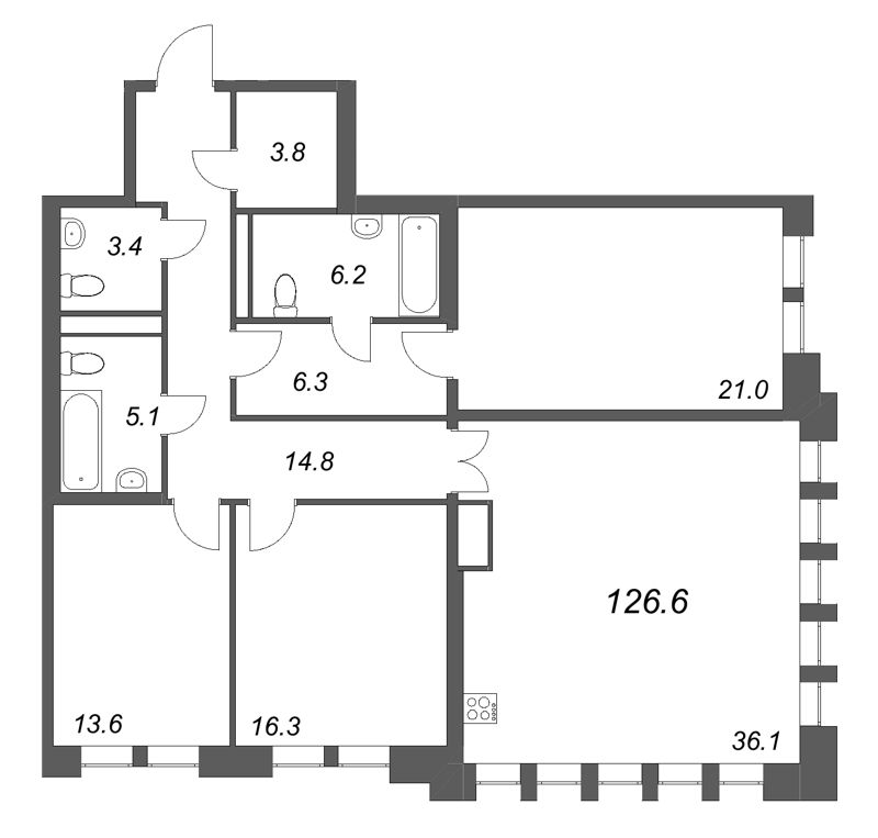 4 ккв (Евро) 126,6 м²