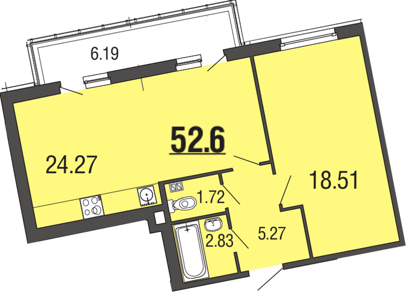 2 ккв (Евро) 52,9 м²