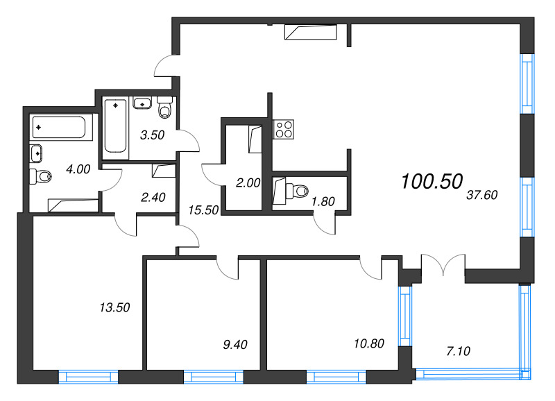 4 ккв (Евро) 100,5 м²