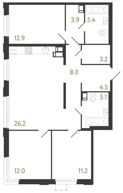 4 ккв (Евро) 92,4 м²