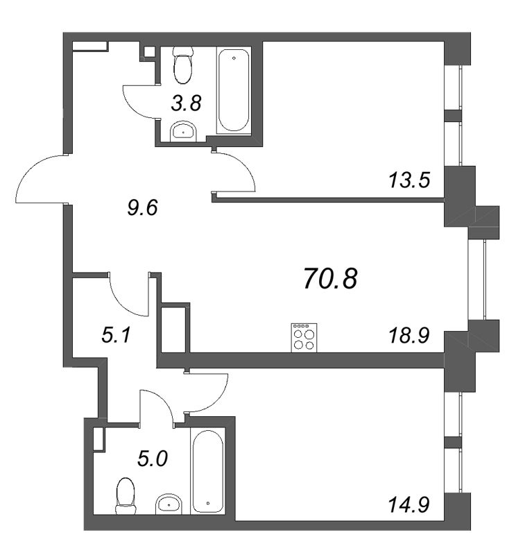 3 ккв (Евро) 70,8 м²