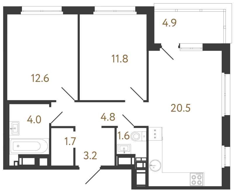 3 ккв (Евро) 60,2 м²