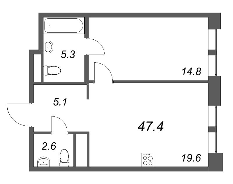 2 ккв (Евро) 47,4 м²