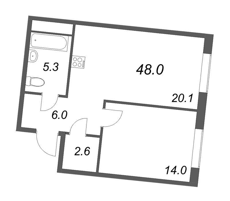 2 ккв (Евро) 48 м²