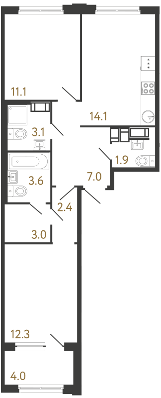 2 ккв 58,5 м²