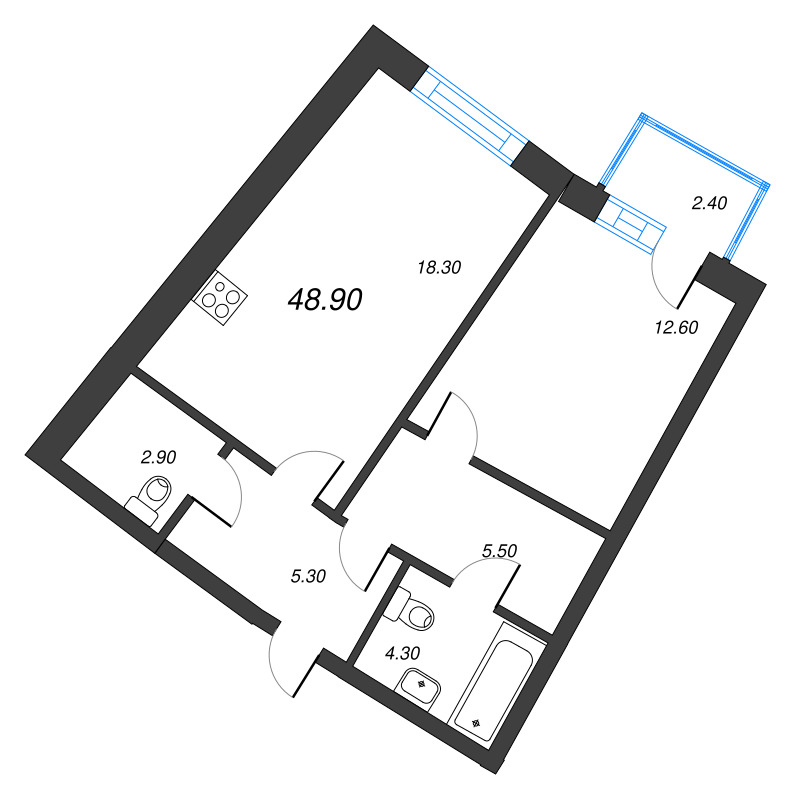2 ккв (Евро) 48,9 м²