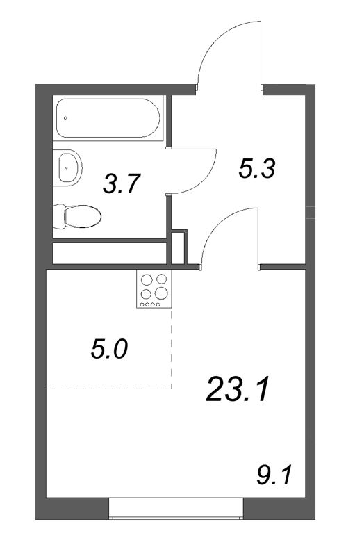 Студия 23,1 м²