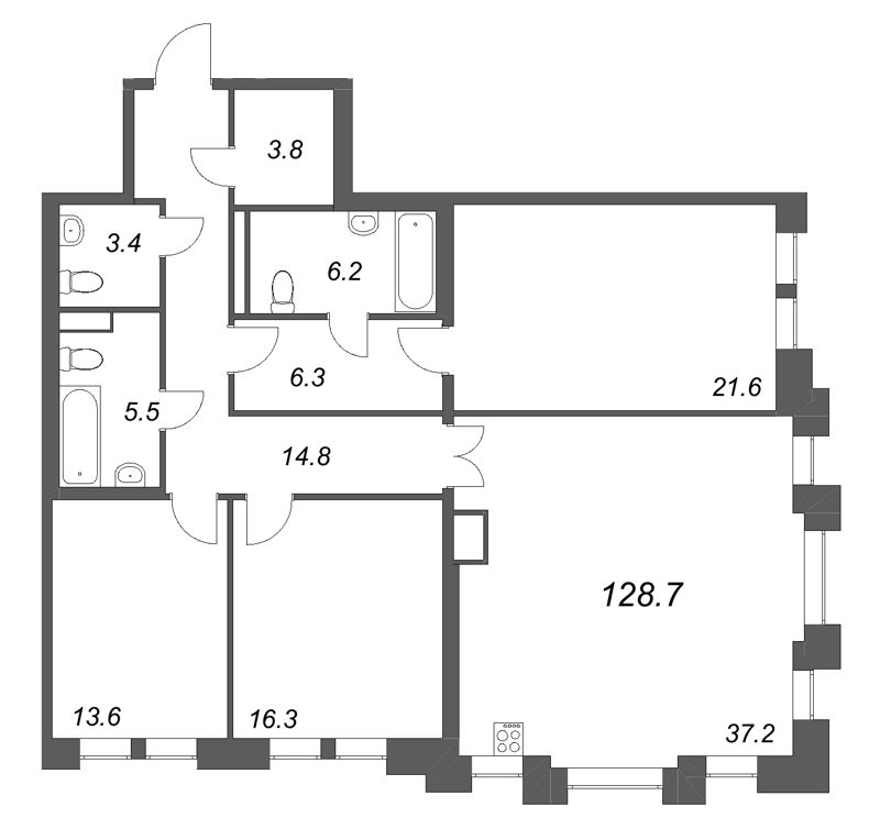 4 ккв (Евро) 128,7 м²
