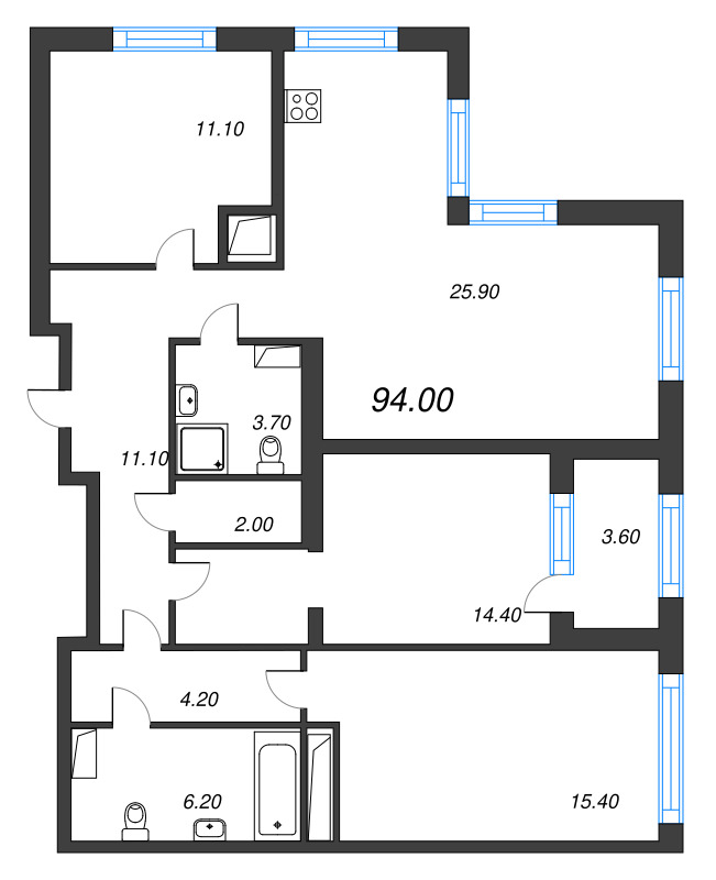 4 ккв (Евро) 94 м²