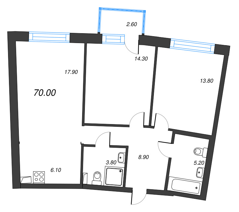 3 ккв (Евро) 70 м²