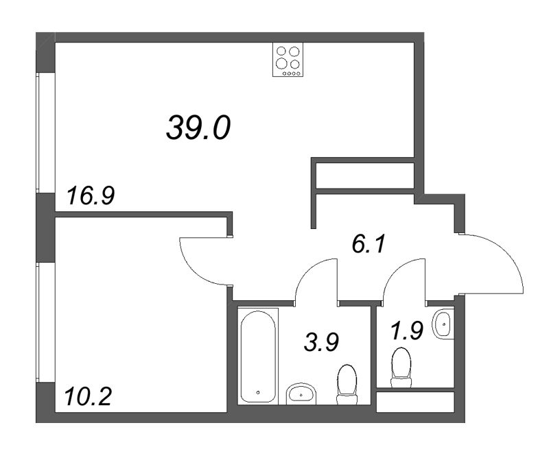 2 ккв (Евро) 39 м²