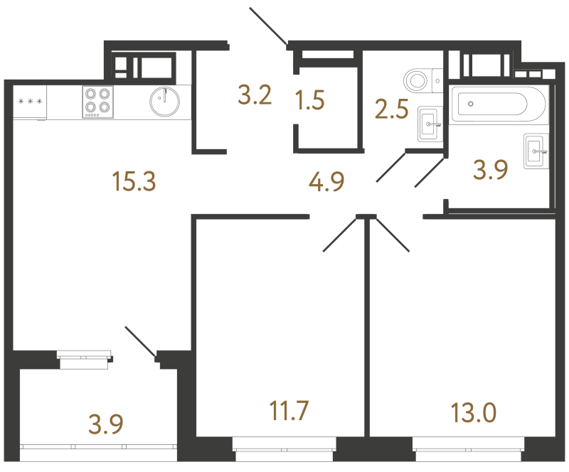 3 ккв (Евро) 56 м²