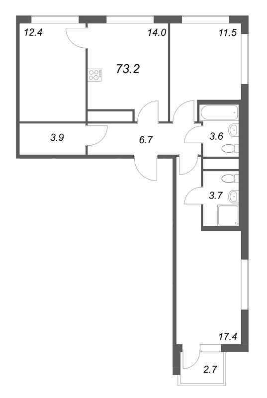 3 ккв 73,2 м²