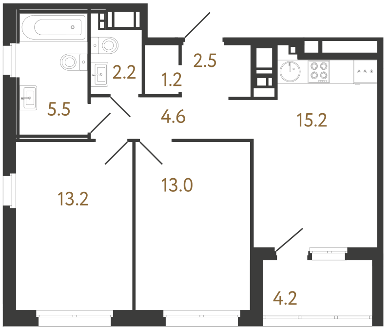3 ккв (Евро) 57,4 м²