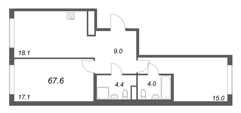 3 ккв (Евро) 67,6 м²