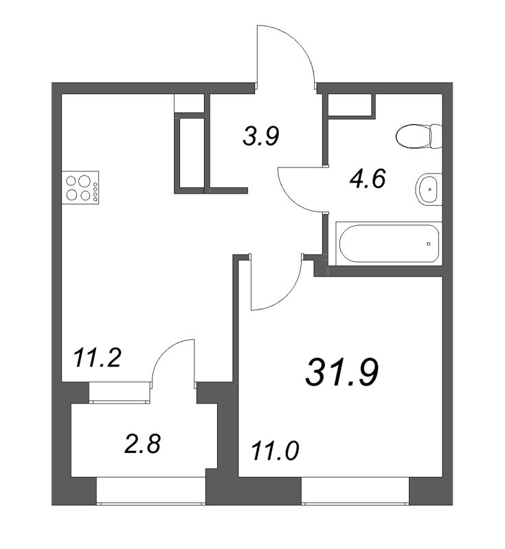 1 ккв 31,9 м²