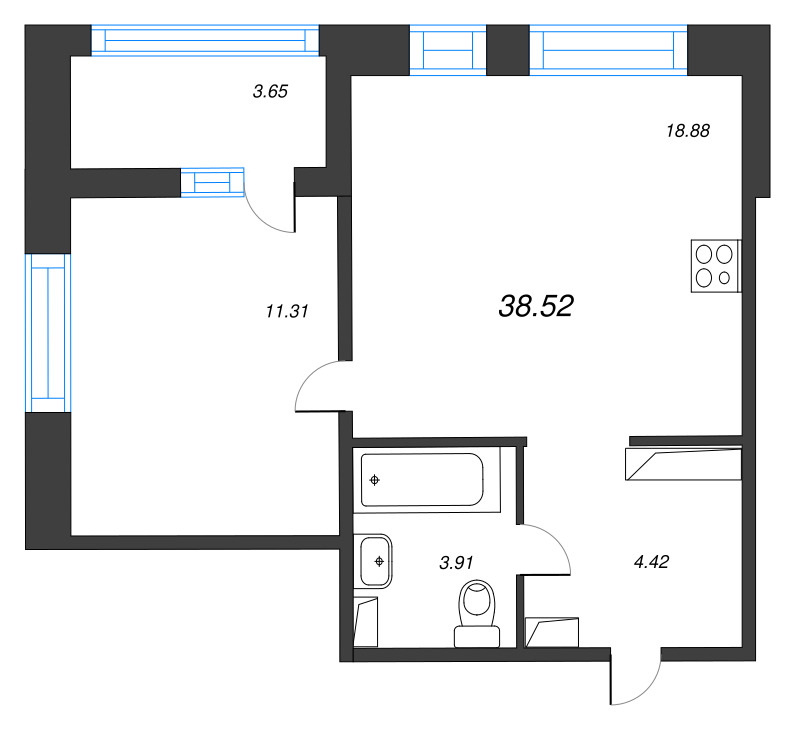 2 ккв (Евро) 38,5 м²