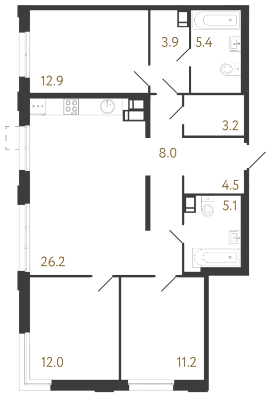 4 ккв (Евро) 92,4 м²
