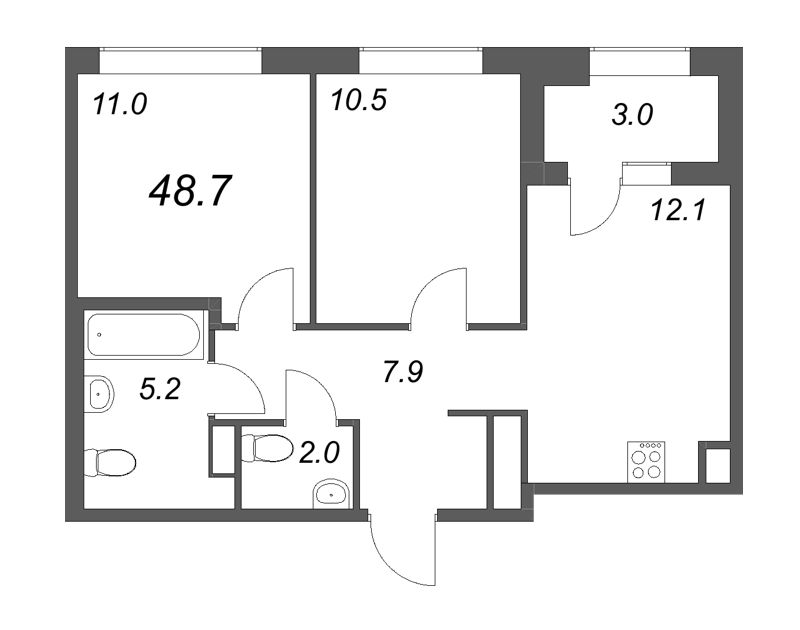 2 ккв 48,7 м²
