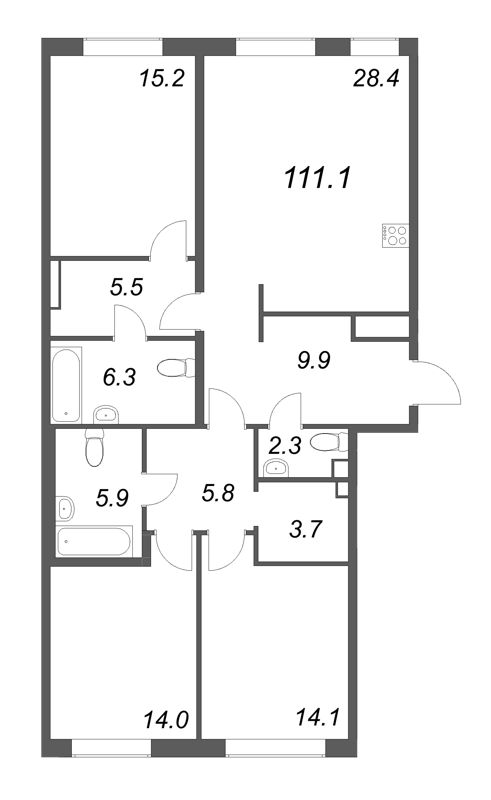 4 ккв (Евро) 111,1 м²