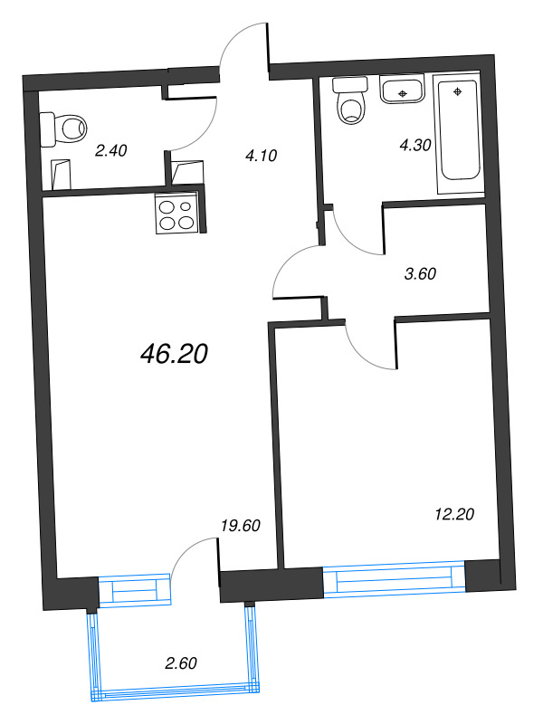 2 ккв (Евро) 46,2 м²
