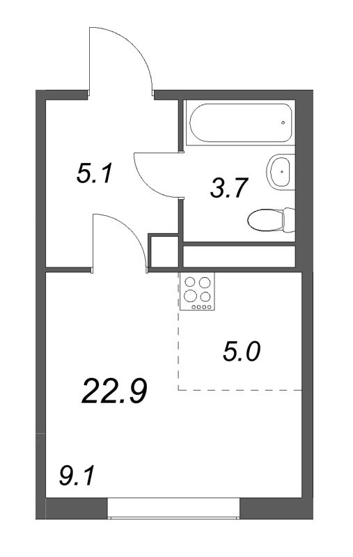 Студия 22,9 м²
