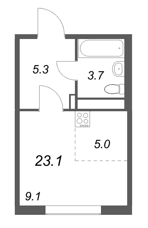 Студия 23,1 м²