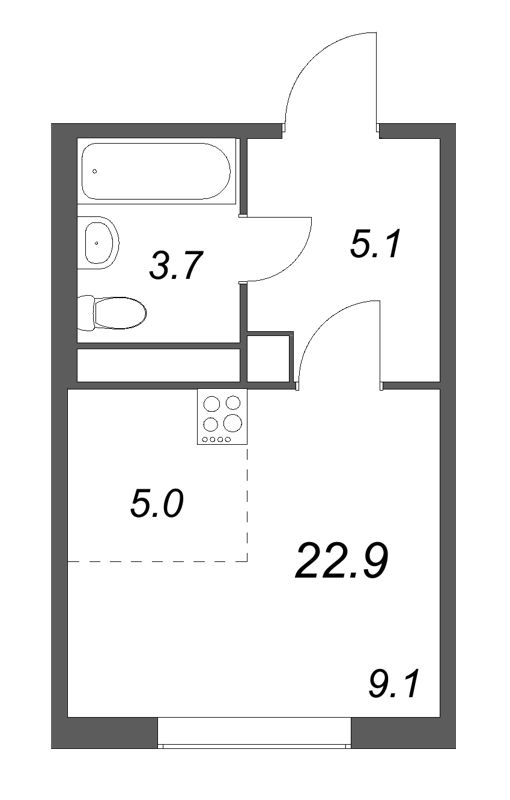 Студия 22,9 м²