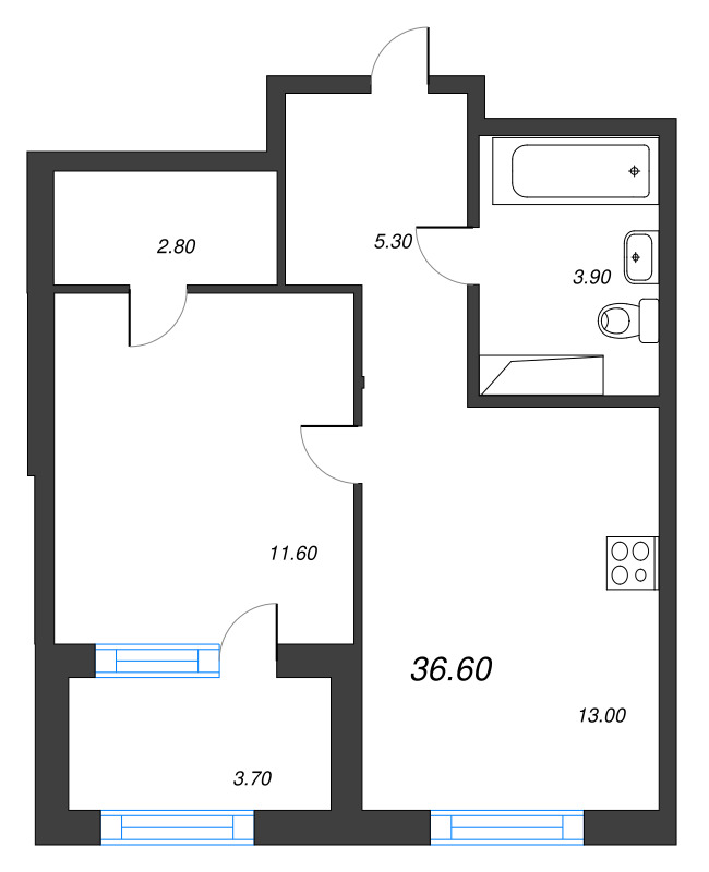 1 ккв 36,6 м²