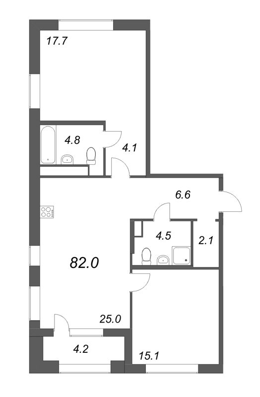 3 ккв (Евро) 82 м²